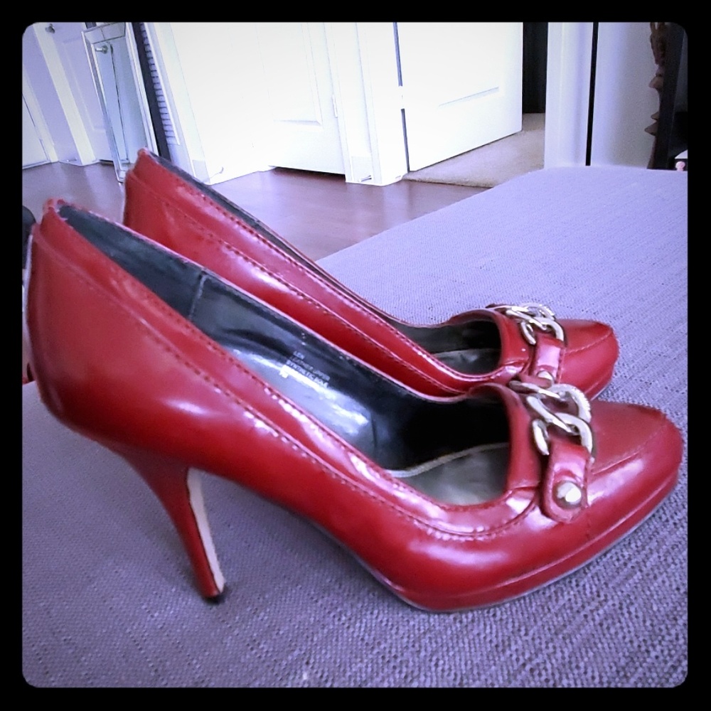 WHBM red patent leather heels